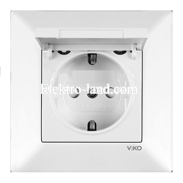 Розетка с заземлением, крышкой и шторками белая VIKO MERIDIAN 90970012-WH
